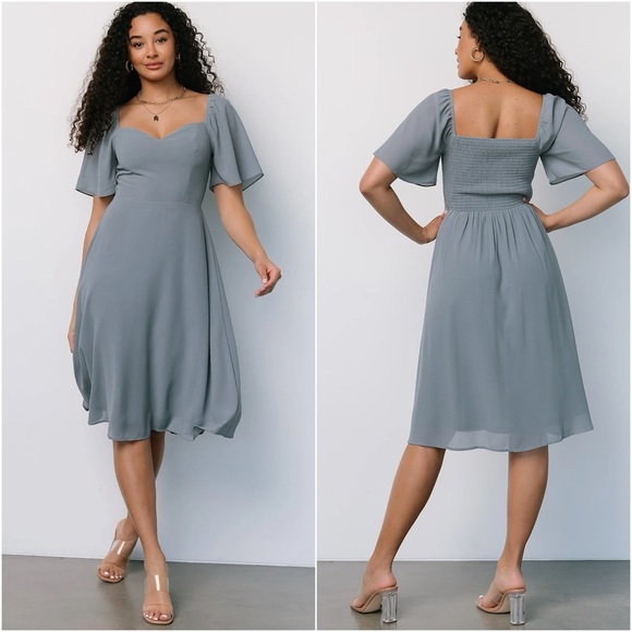 Baltic Born Dresses & Skirts - NEW Baltic Born Colette Dusty Blue Sweetheart Smocked Back Midi Dress Sz L